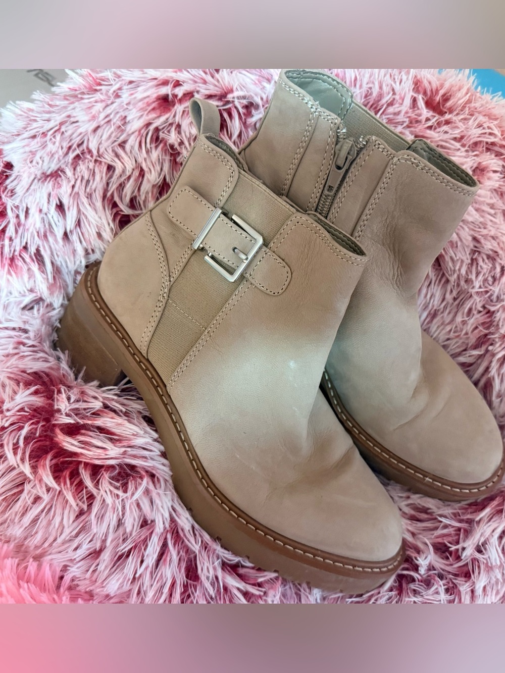 Alex Marie Taupe Leather Buckle Ankle Boots Booties Size 7.5M